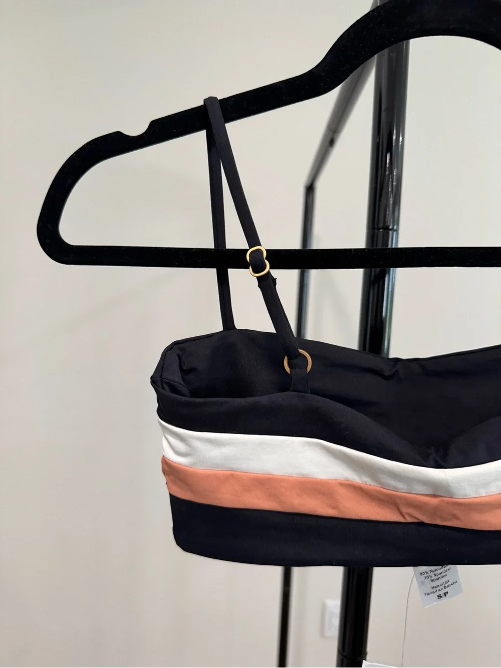 NWT l*space Rebel Stripe Bandeau Bikini Top Black and Tan